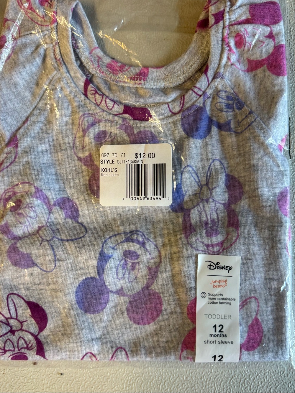 Disney Toddler Short Sleeve Tee - Gray with Pink & Purple Minnie Faces
